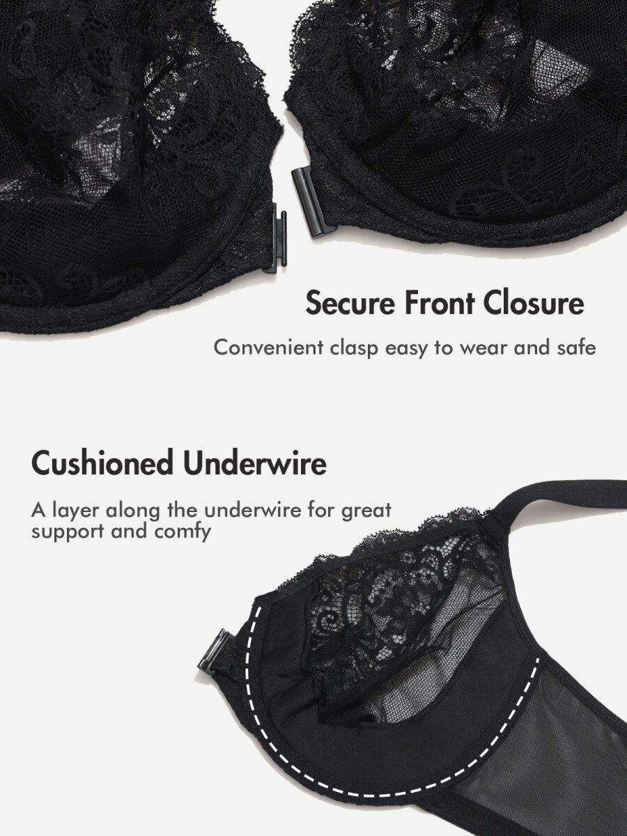 Front Closure Lace Underwire Plunge Bra