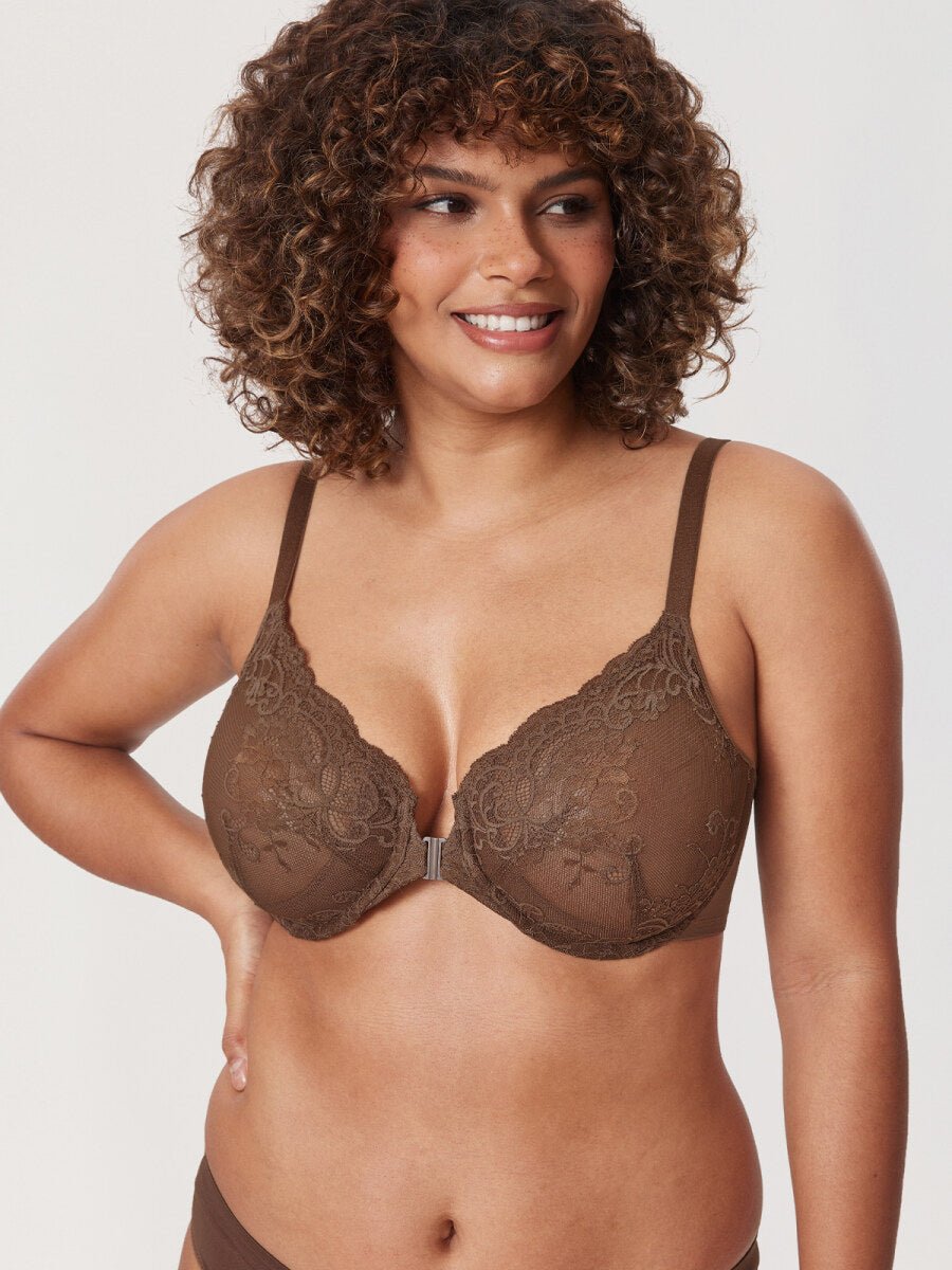 Front Closure Lace Underwire Plunge Bra