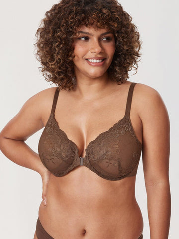 Front Closure Lace Underwire Plunge Bra