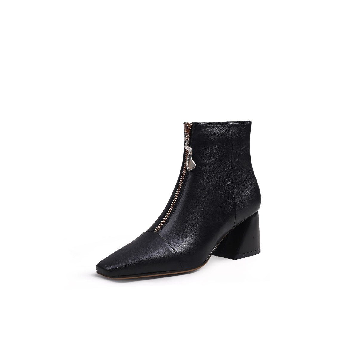 front zip ankle boots all black 2