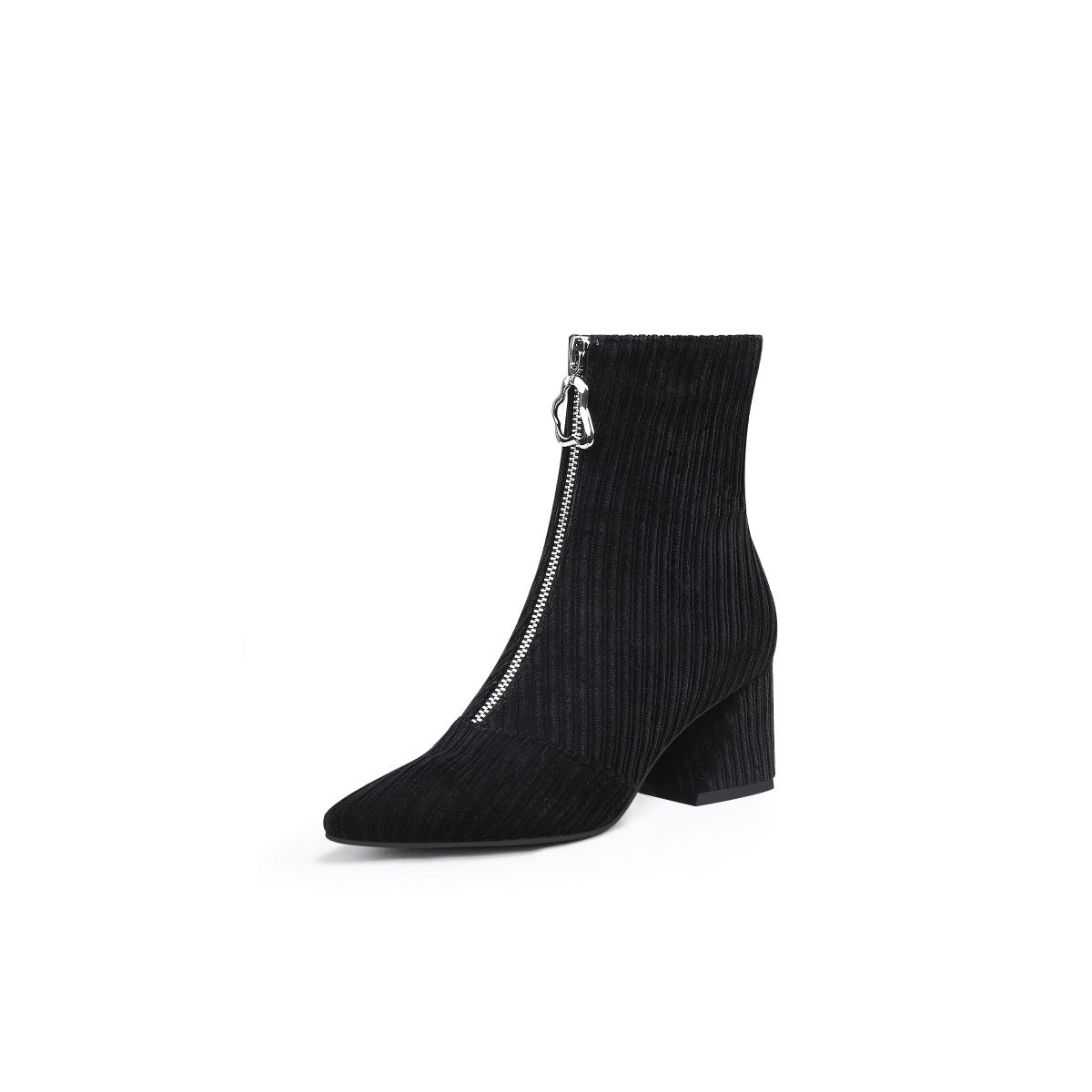 front zip corduroy ankle boots all black 2