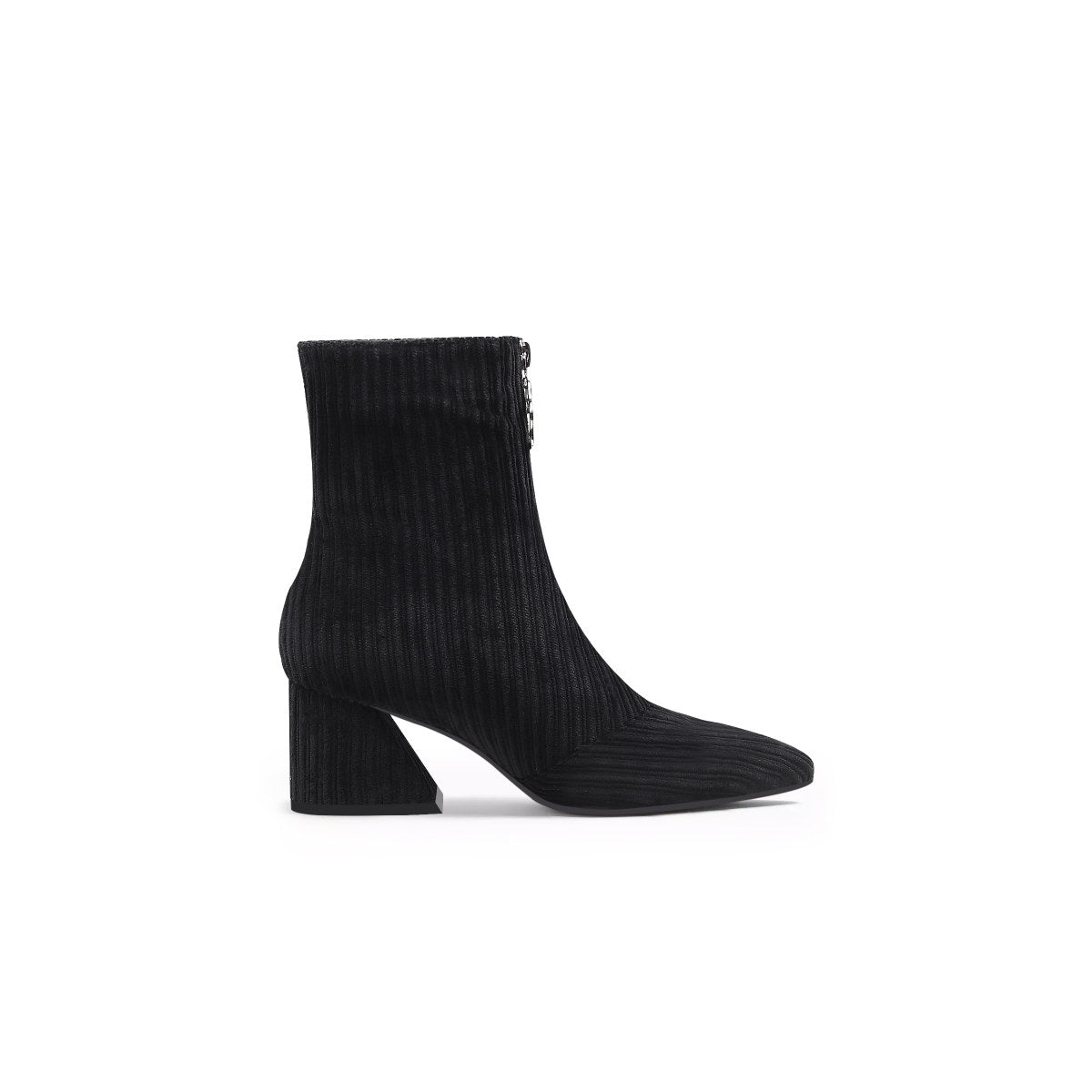front zip corduroy ankle boots all black 3