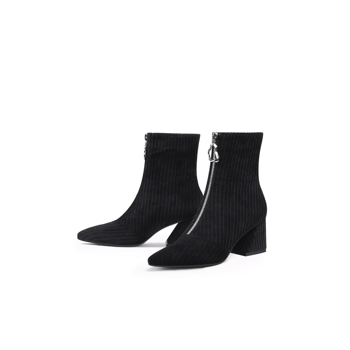 front zip corduroy ankle boots all black 6