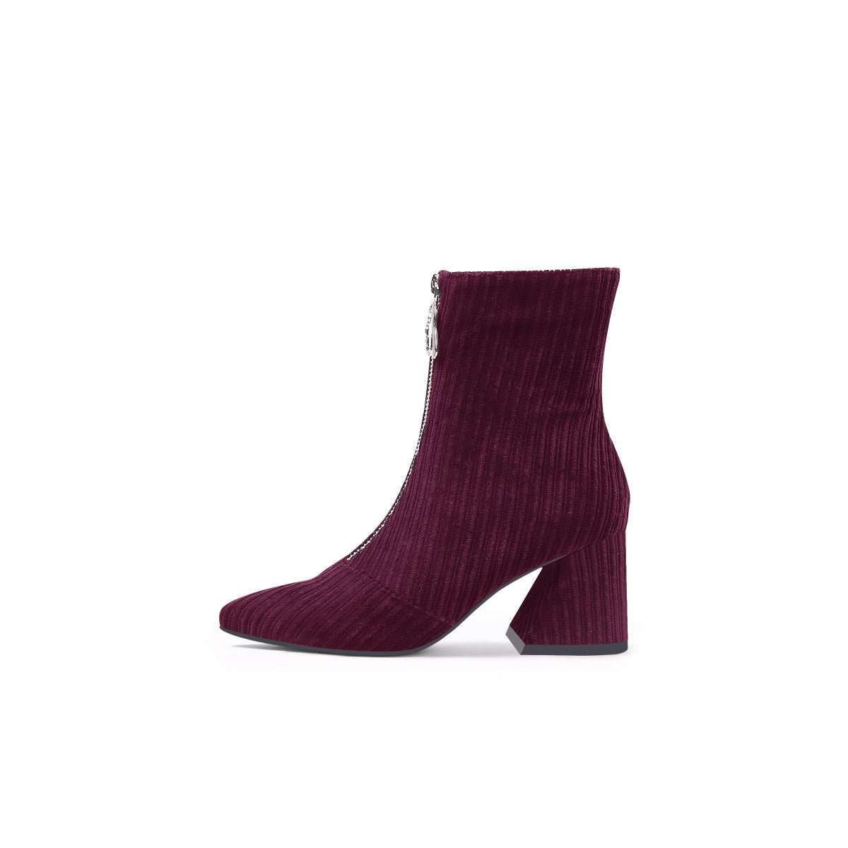 front zip corduroy ankle boots all wine 1