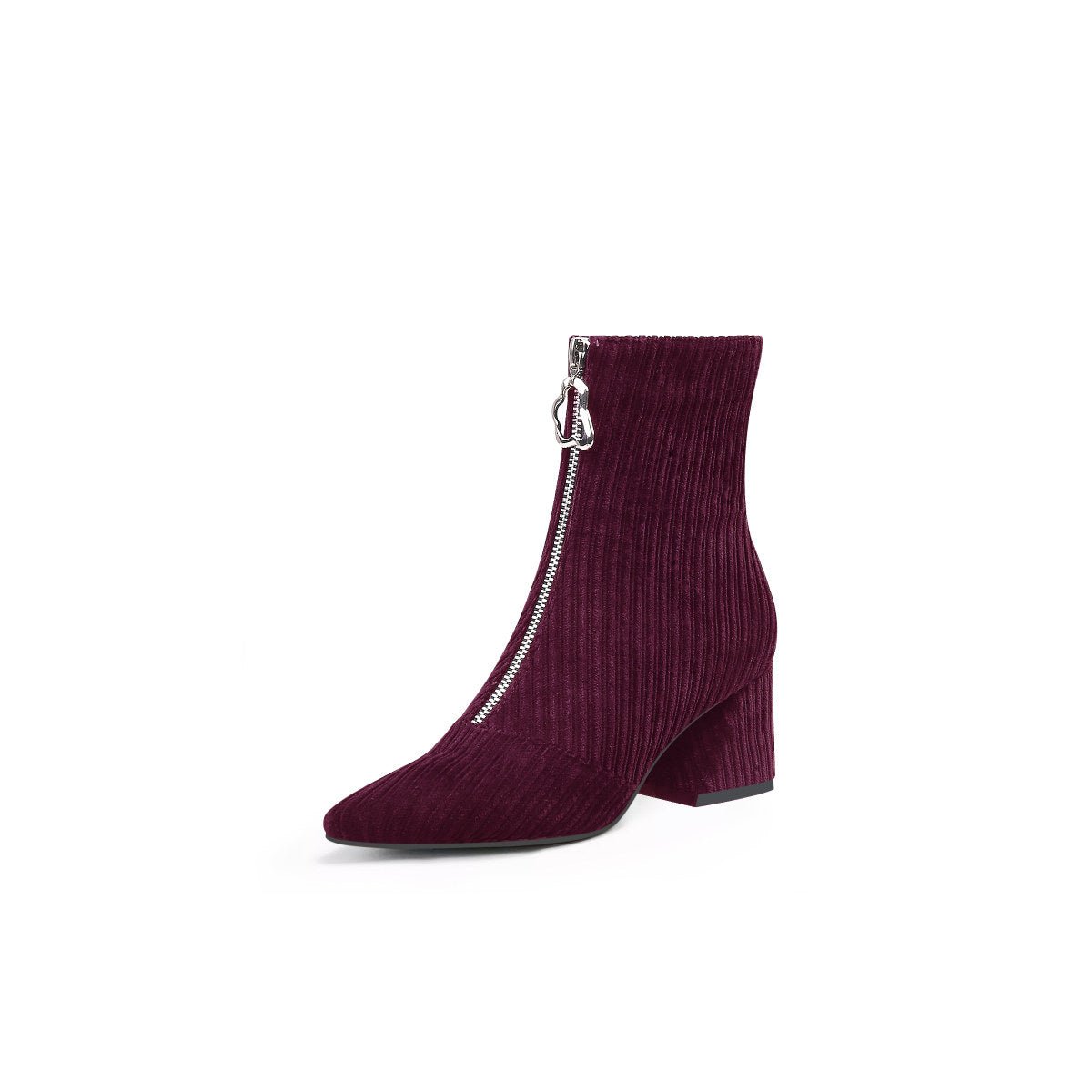 front zip corduroy ankle boots all wine 2