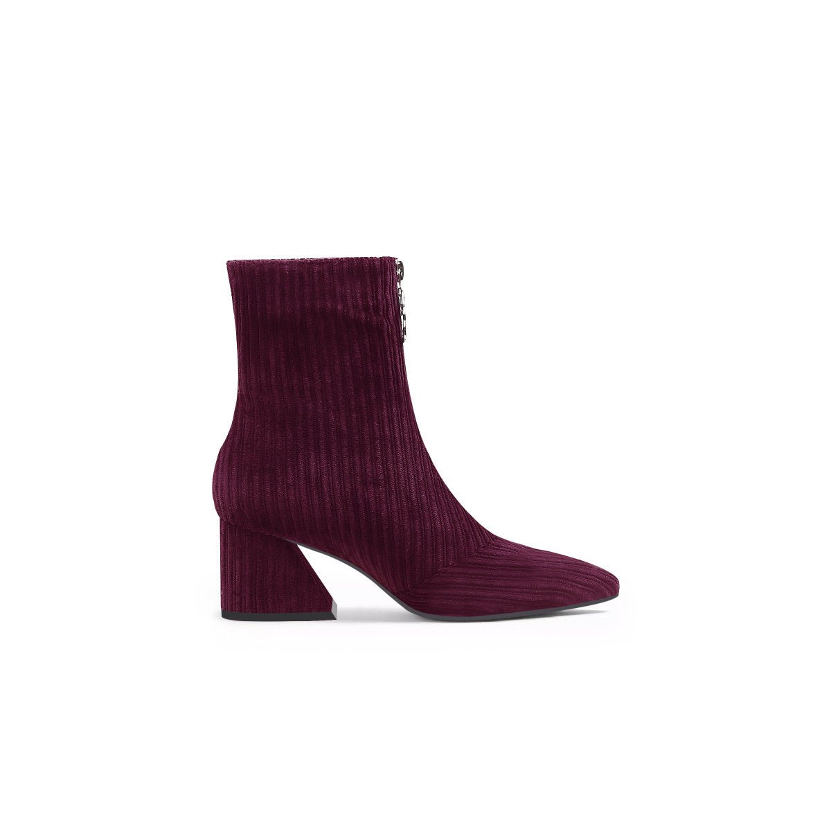 front zip corduroy ankle boots all wine 3