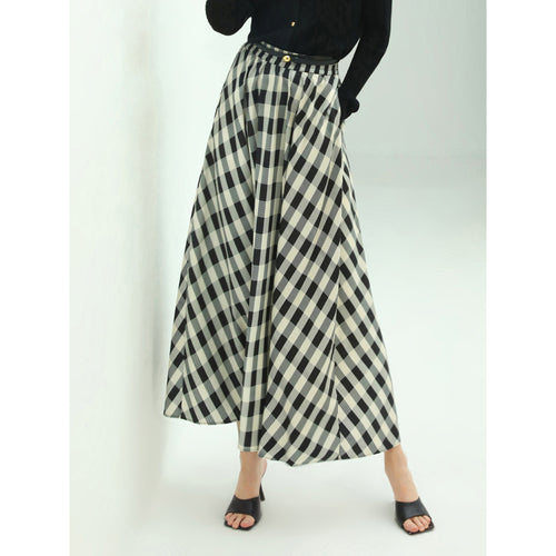 Full A Line High Waist Checkered Maxi Skirt