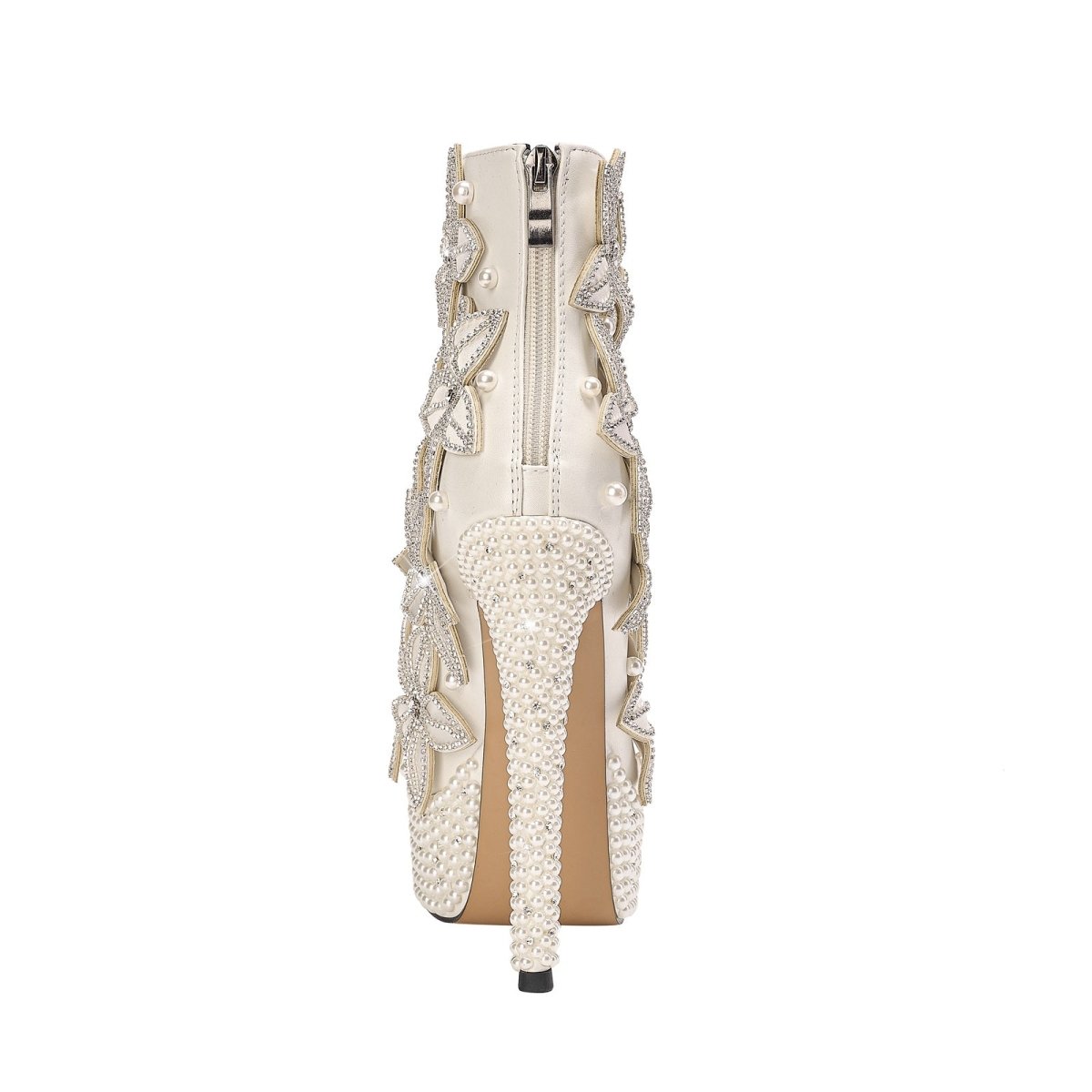 Full Floral Bloom Embellished White Ankle Boots - 0cm