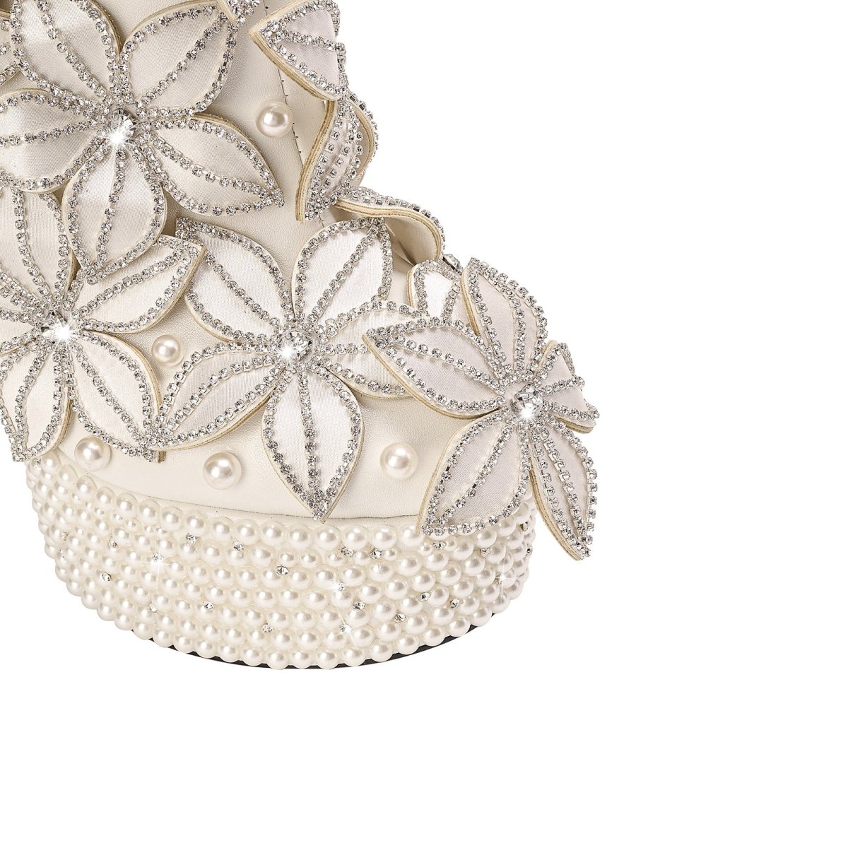 Full Floral Bloom Embellished White Ankle Boots - 0cm