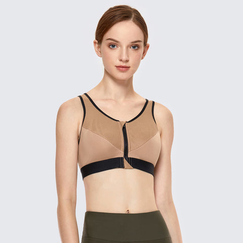 Full Length Zip Front Wireless Racerback Sports Bra