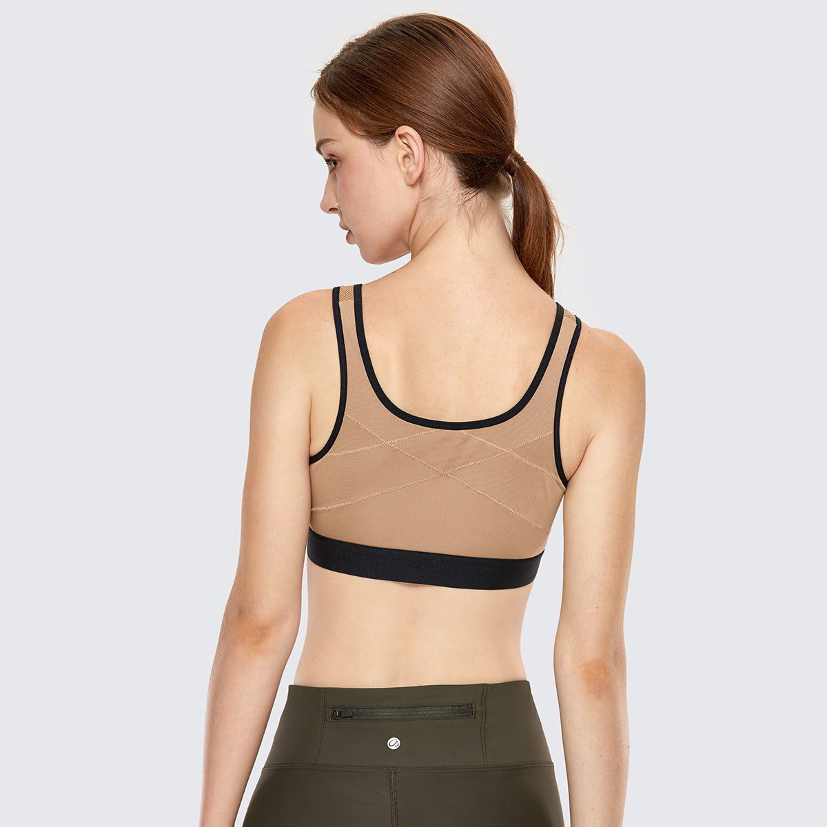 full length zip front wireless racerback sports bra all nude 3