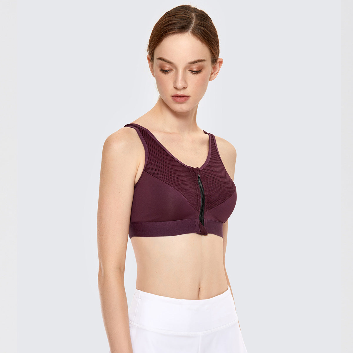 Full Length Zip Front Wireless Racerback Sports Bra