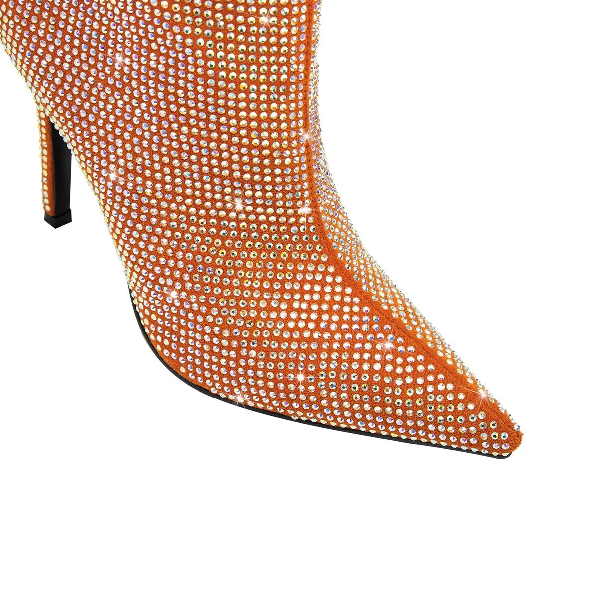 Full Rhinestone Crystal Pointed Toe Stiletto Knee High Boots