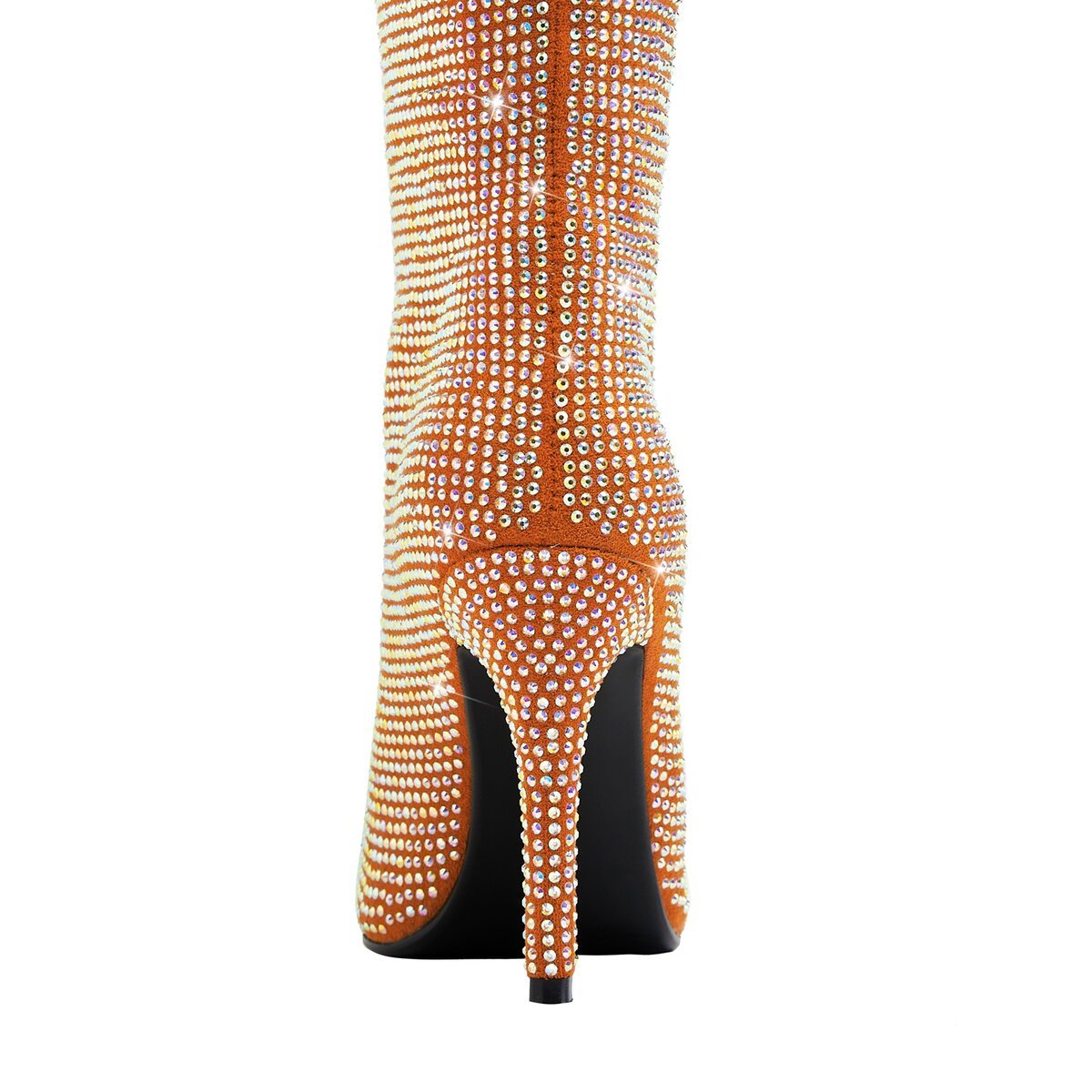Full Rhinestone Crystal Pointed Toe Stiletto Knee High Boots