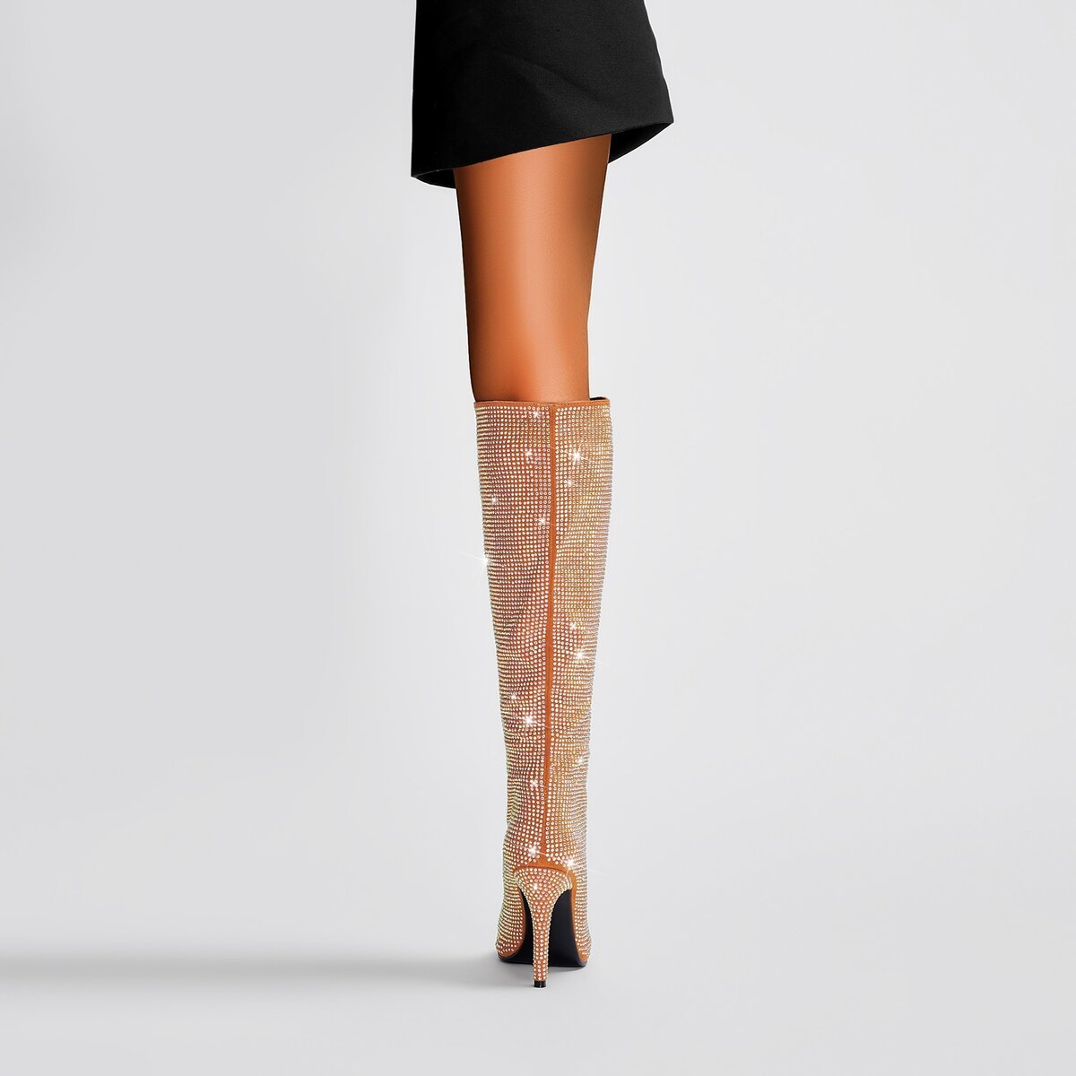 Full Rhinestone Crystal Pointed Toe Stiletto Knee High Boots