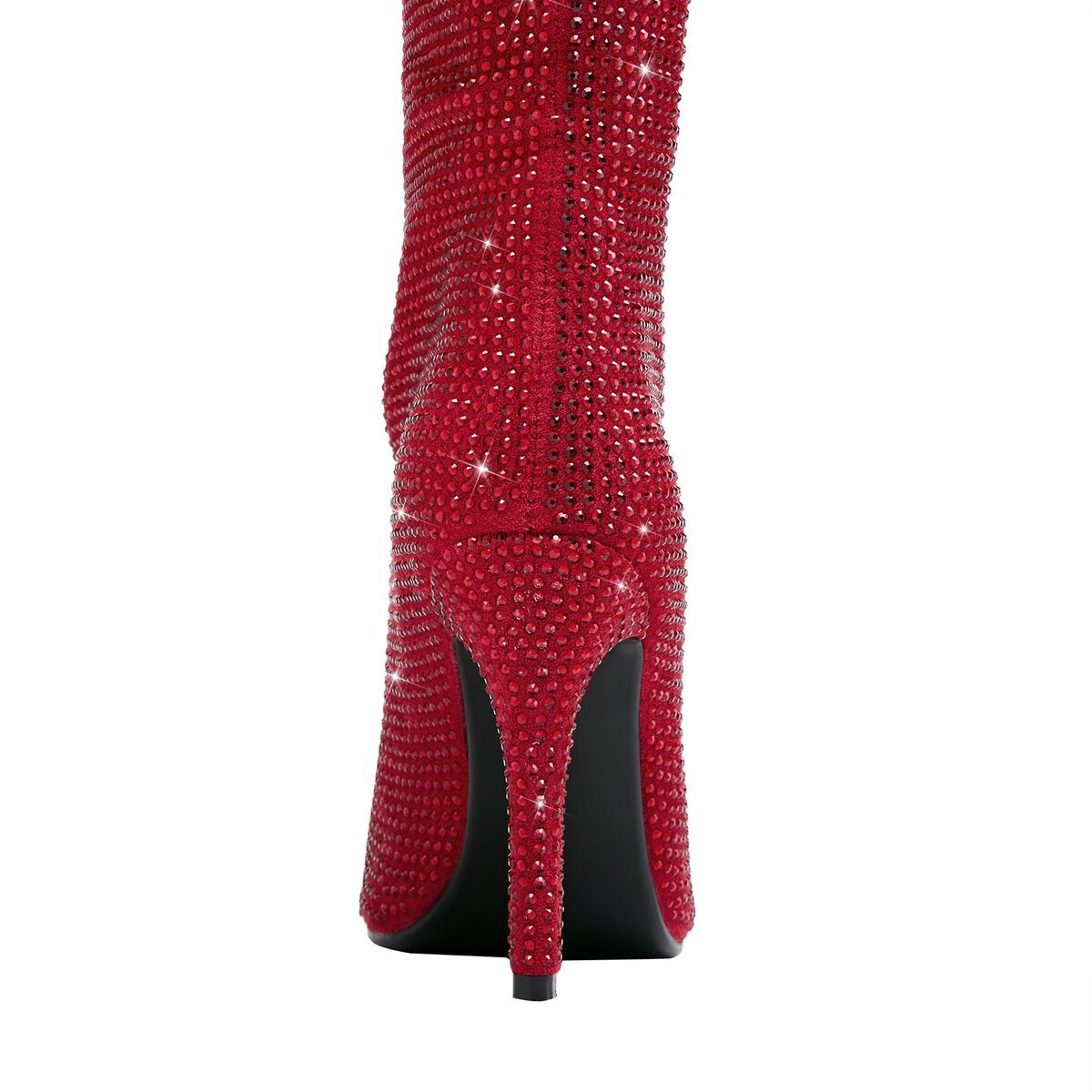 Full Rhinestone Crystal Pointed Toe Stiletto Knee High Boots