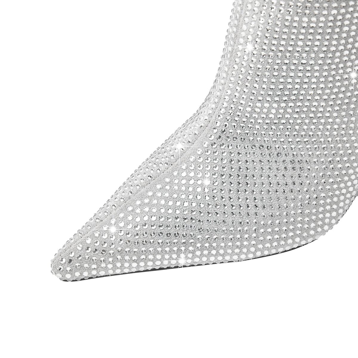 Full Rhinestone Crystal Pointed Toe Stiletto Knee High Boots