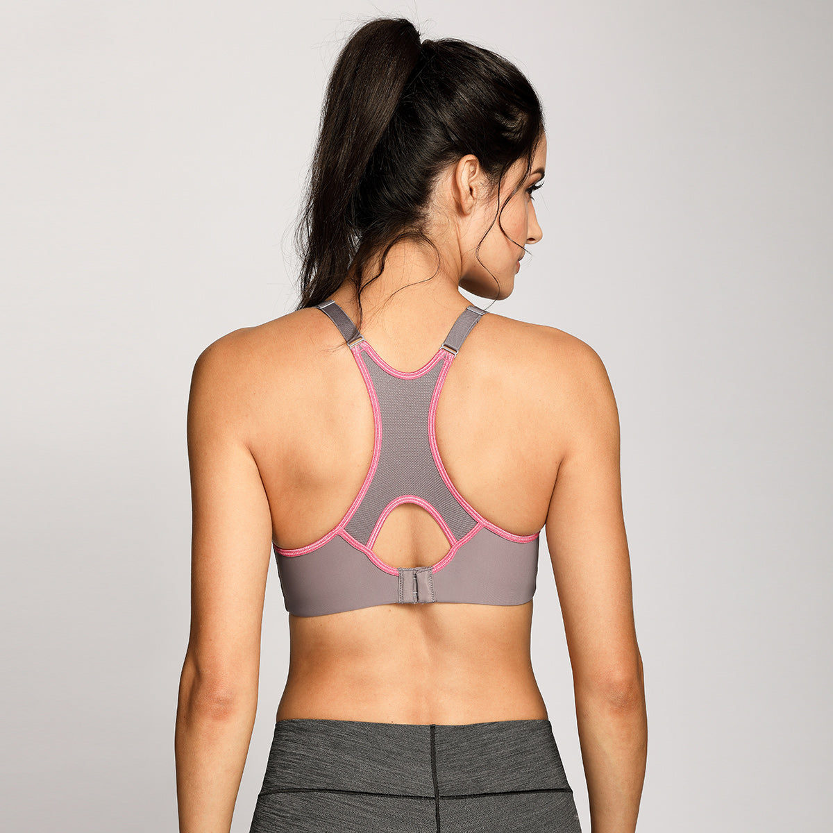 full support high impact padded sports bra all grey 3