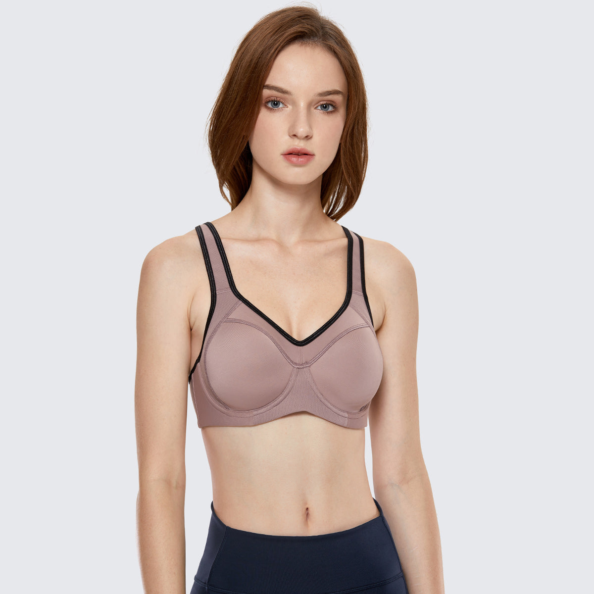 full support high impact padded sports bra all mocha 1