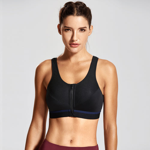Full Zip Front High Support Wireless Sports Bra