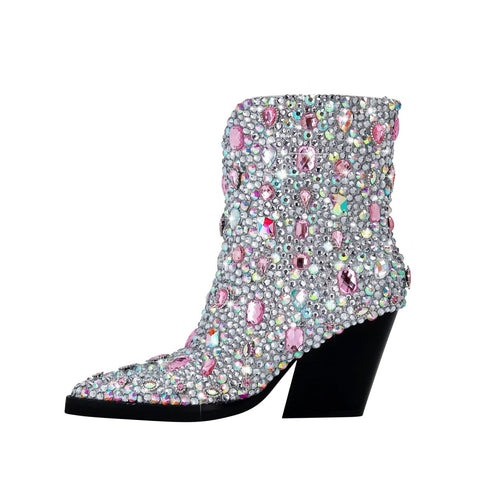 Fully Rhinestone Beaded Stage Performance Ankle Boots