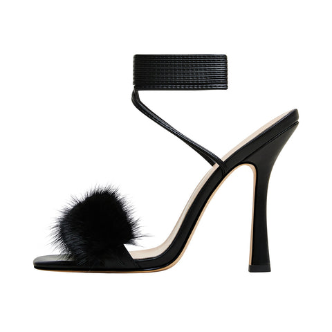 Furry Open Toe Ankle Strap Sandals