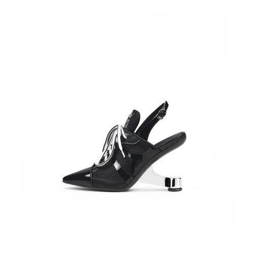 Futuristic Leather Mesh Lace Up Sandals - 0cm