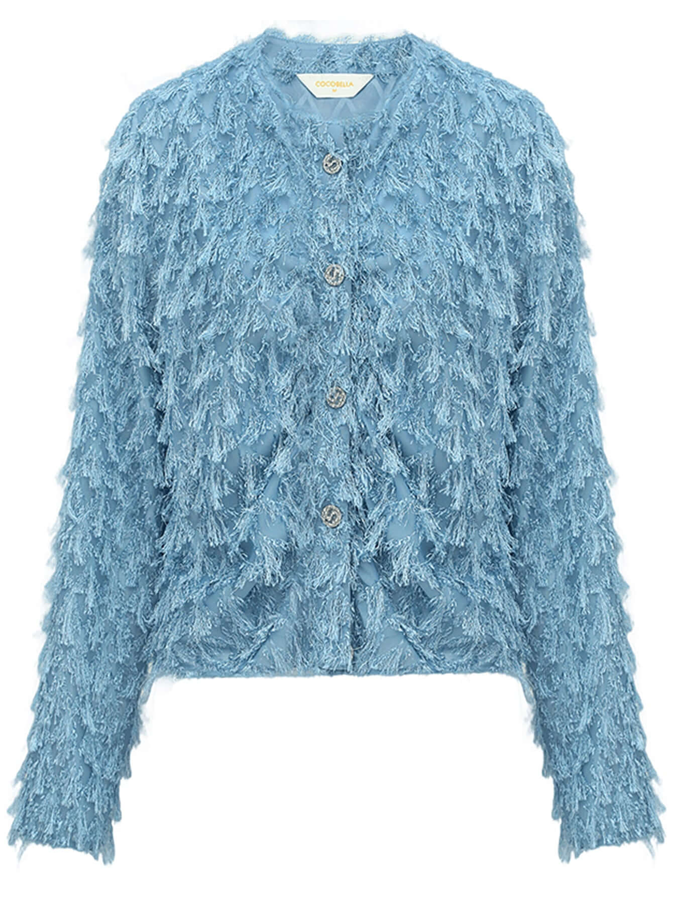 fuzzy jacquard shaggy blue chiffon cardigan all blue 4