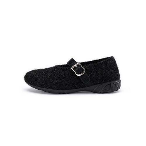 Fuzzy Mary Jane Flats – Plush Round Toe Buckle Strap Winter Shoes