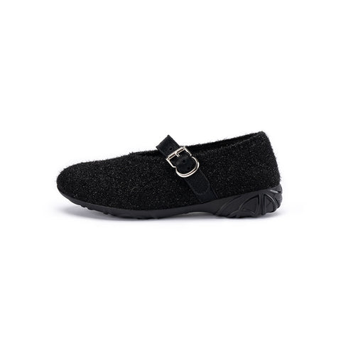 Fuzzy Mary Jane Flats – Plush Round Toe Buckle Strap Winter Shoes