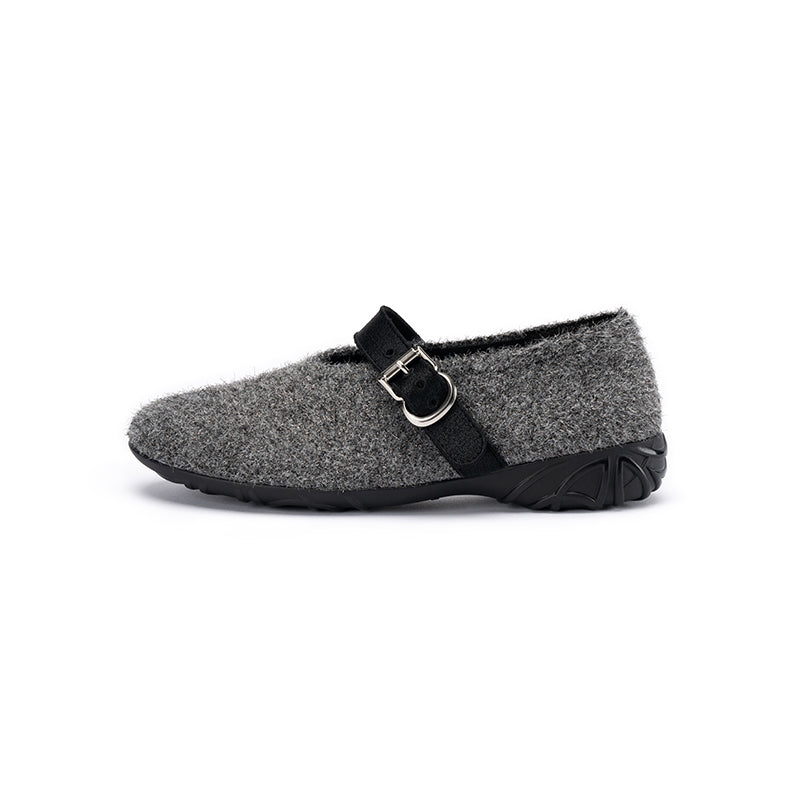 Fuzzy Mary Jane Flats – Plush Round Toe Buckle Strap Winter Shoes