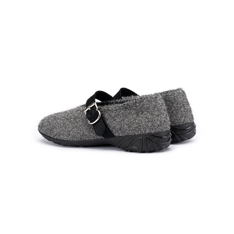 Fuzzy Mary Jane Flats – Plush Round Toe Buckle Strap Winter Shoes