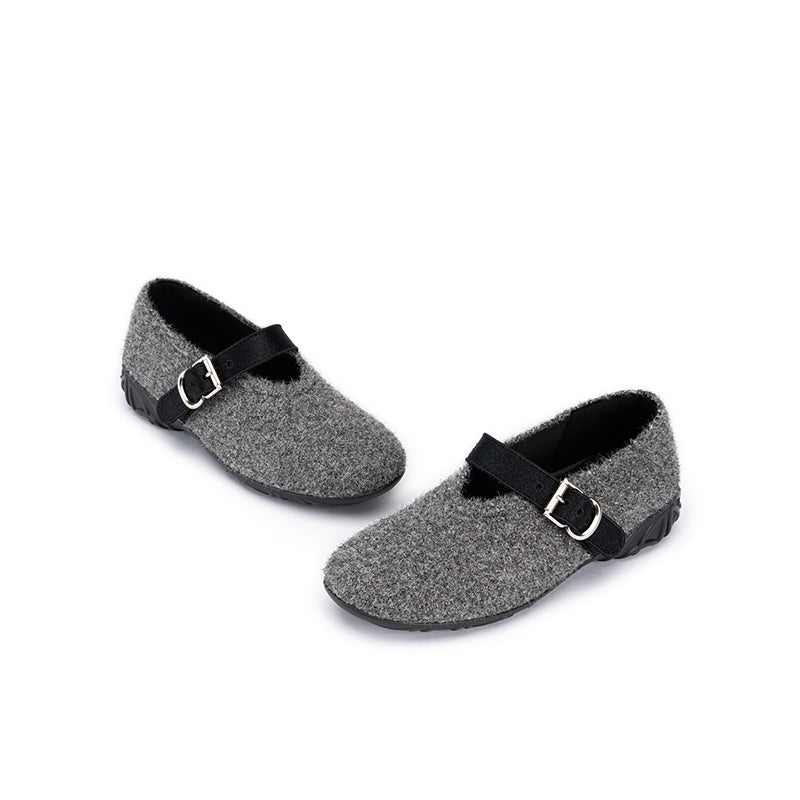 Fuzzy Mary Jane Flats – Plush Round Toe Buckle Strap Winter Shoes