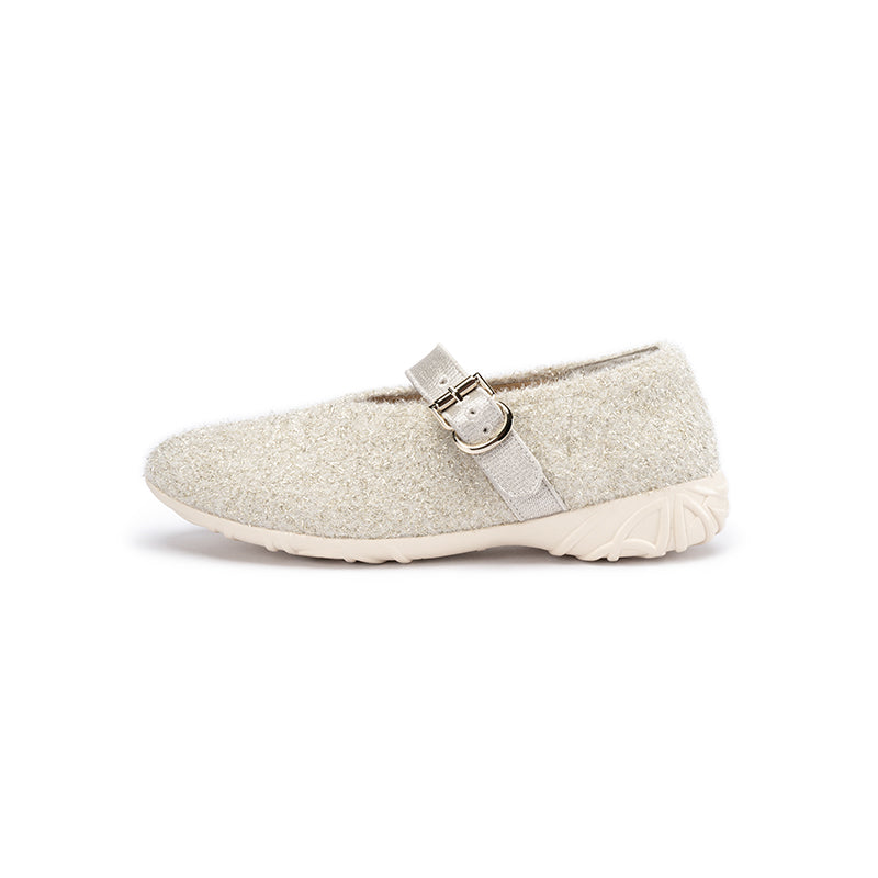 Fuzzy Mary Jane Flats – Plush Round Toe Buckle Strap Winter Shoes