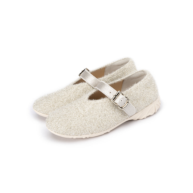 Fuzzy Mary Jane Flats – Plush Round Toe Buckle Strap Winter Shoes