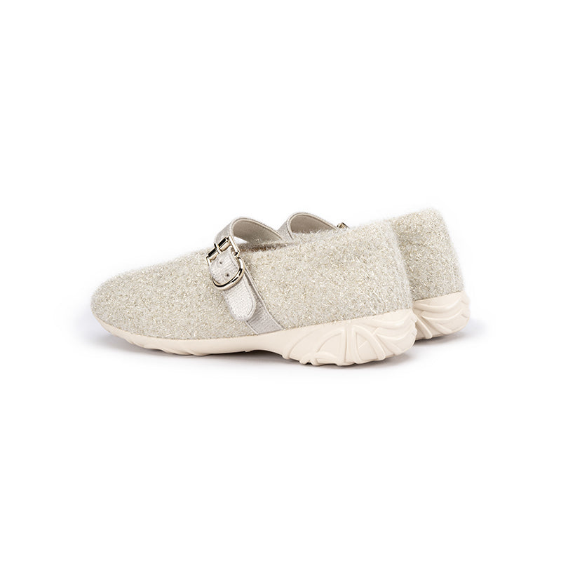 Fuzzy Mary Jane Flats – Plush Round Toe Buckle Strap Winter Shoes