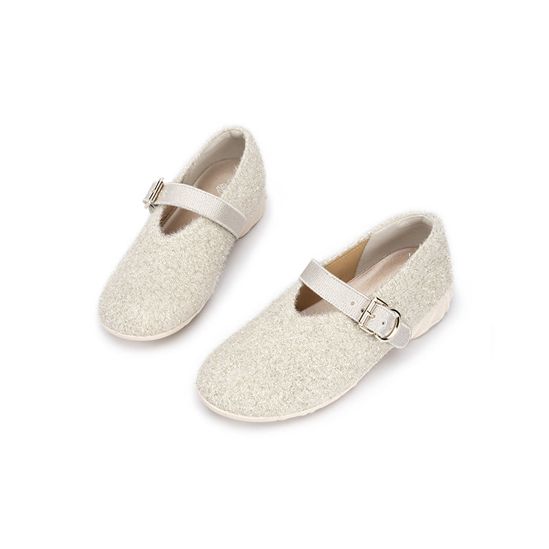 Fuzzy Mary Jane Flats – Plush Round Toe Buckle Strap Winter Shoes