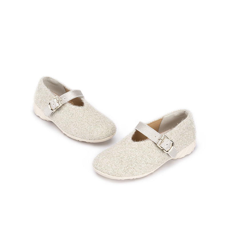 Fuzzy Mary Jane Flats – Plush Round Toe Buckle Strap Winter Shoes