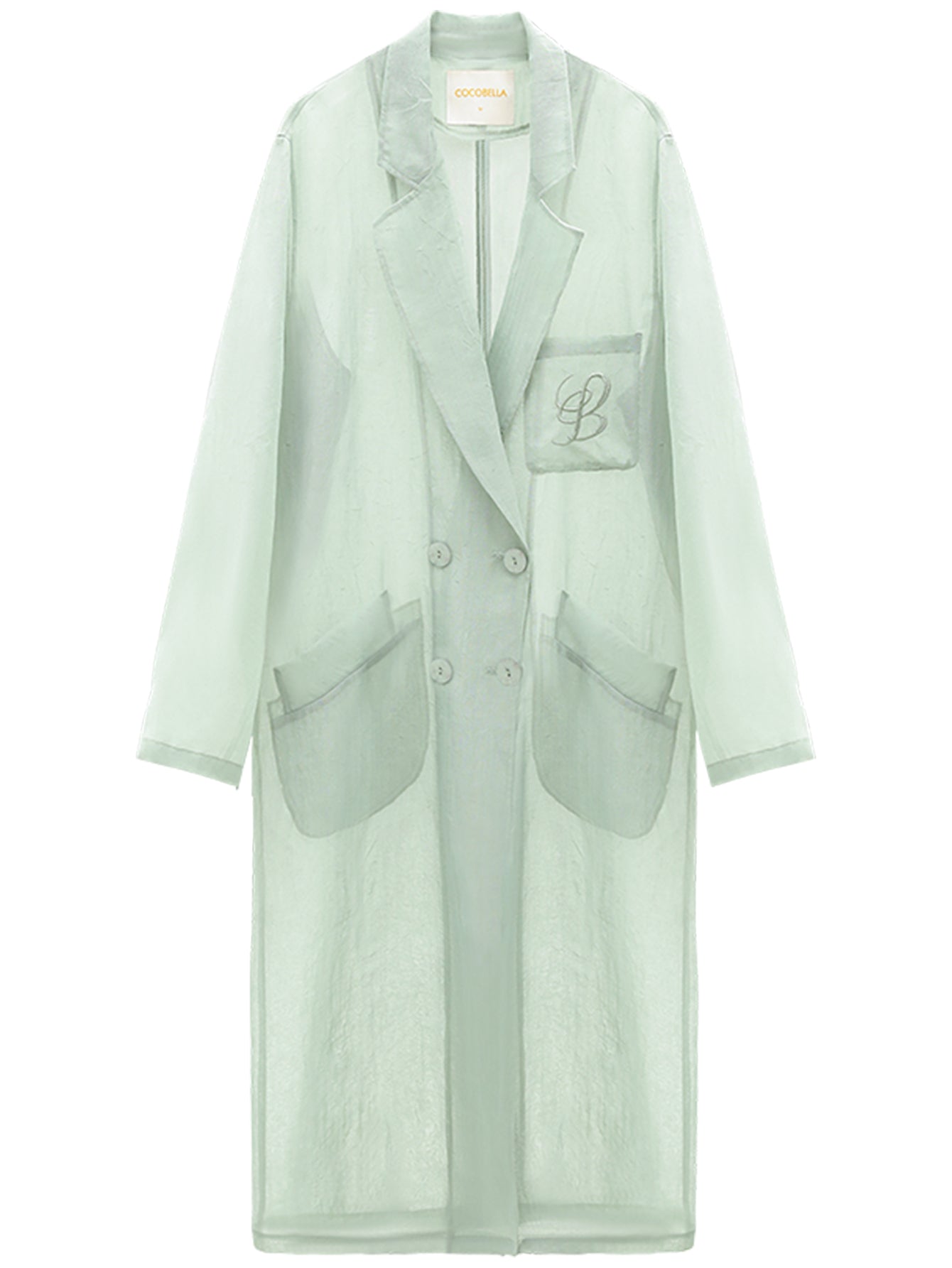 gauzy lightweight transparent trench coat all green 4