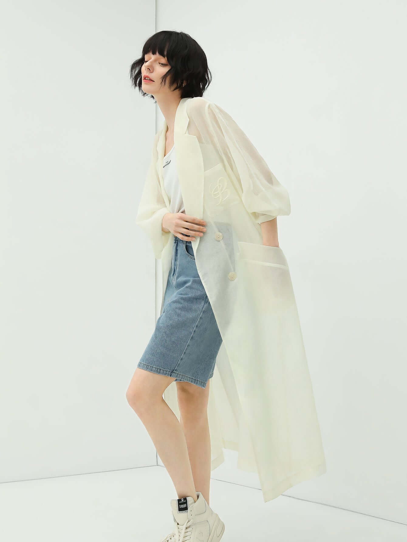 gauzy lightweight transparent trench coat all ivory 3