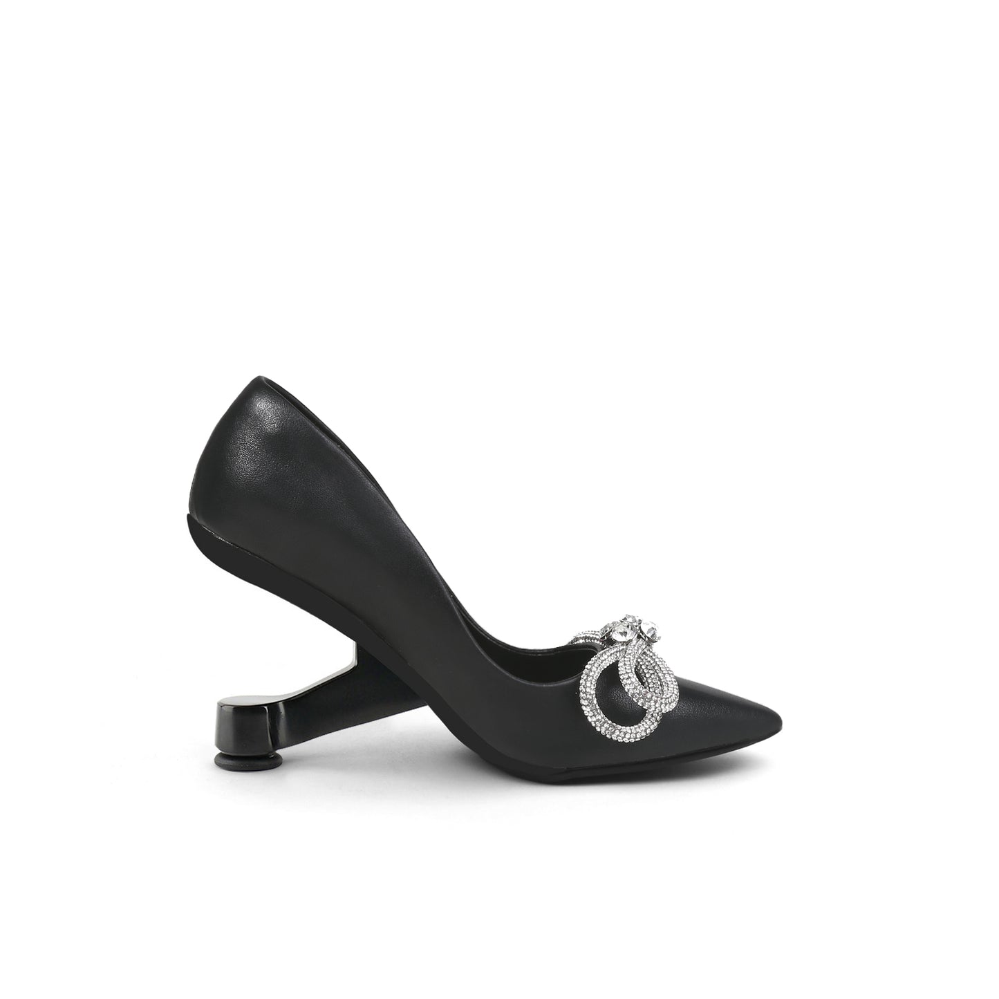 gem embellished bow tie pumps all black 3