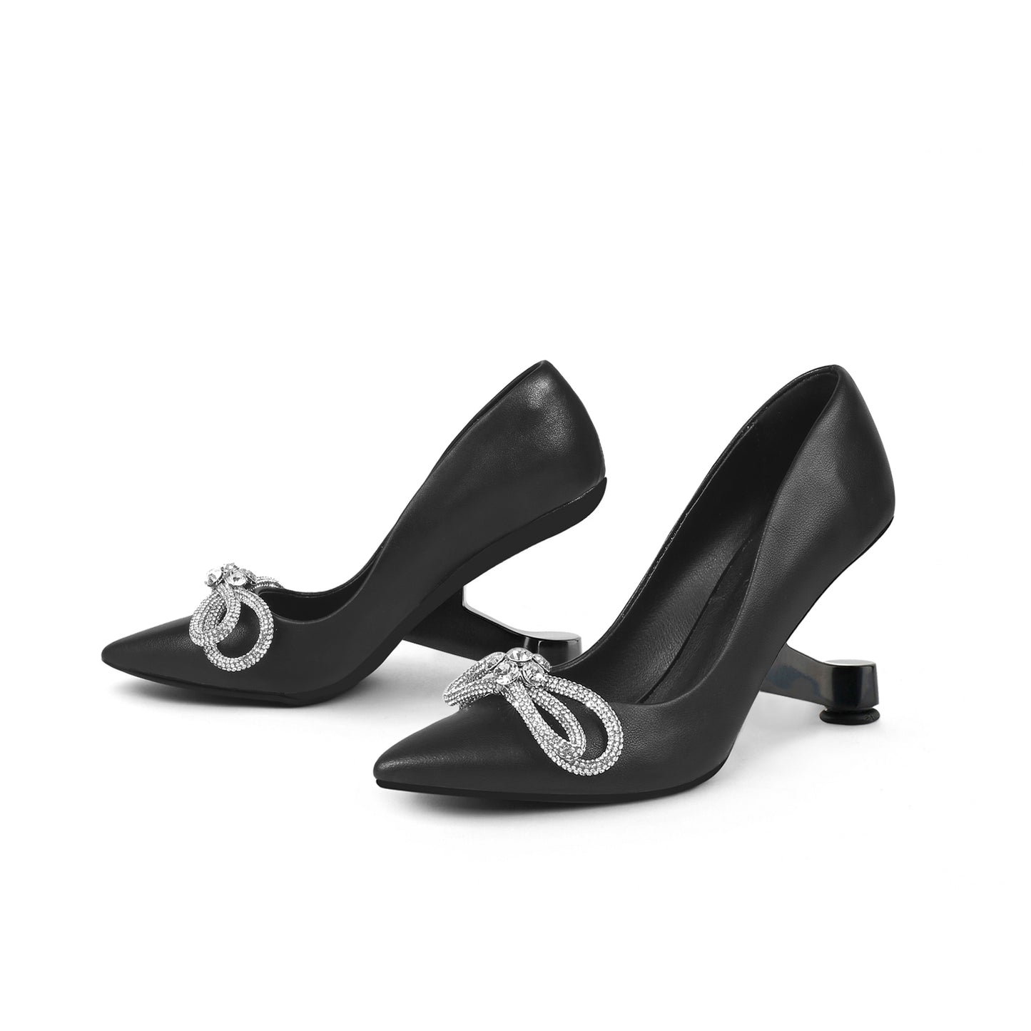gem embellished bow tie pumps all black 6