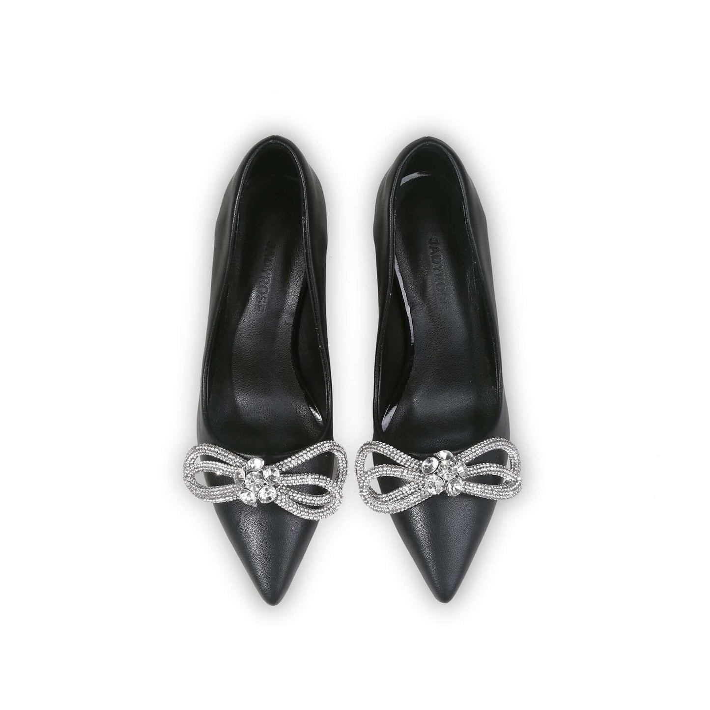 gem embellished bow tie pumps all black 7