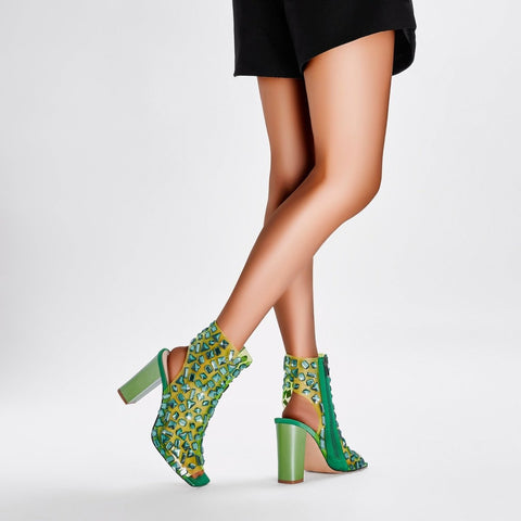 Gem Encrusted Mesh Open Toe Ankle Sandal Boots