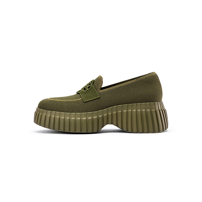 Gentleman Chunky Platform Loafers – Knit Slip-On Casual Shoes