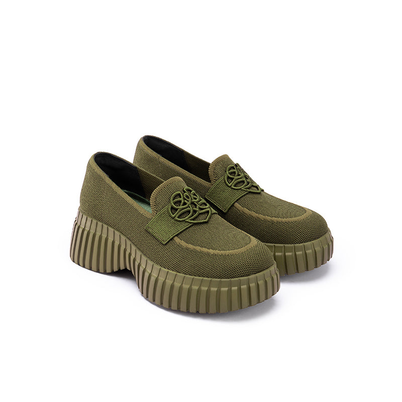 Gentleman Chunky Platform Loafers – Knit Slip-On Casual Shoes
