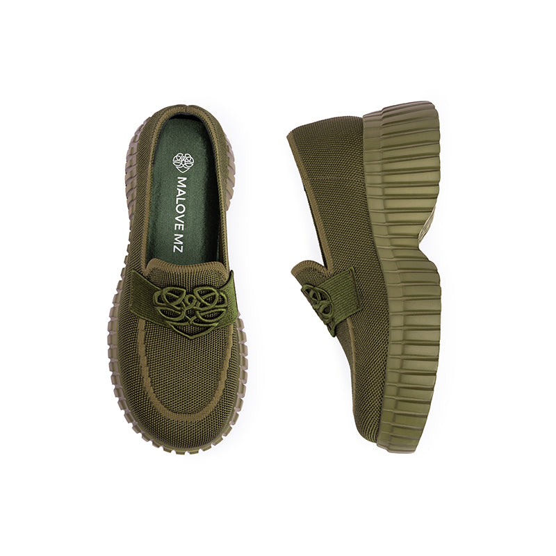 Gentleman Chunky Platform Loafers – Knit Slip-On Casual Shoes