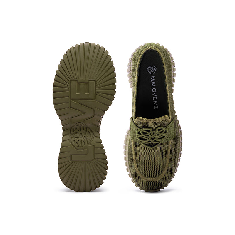 Gentleman Chunky Platform Loafers – Knit Slip-On Casual Shoes