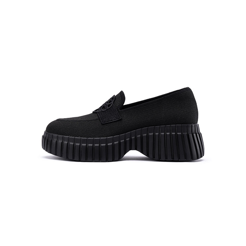 Gentleman Chunky Platform Loafers – Knit Slip-On Casual Shoes