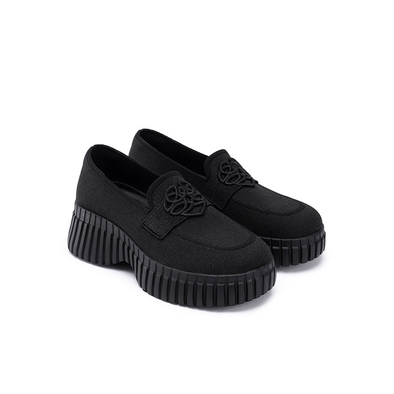 Gentleman Chunky Platform Loafers – Knit Slip-On Casual Shoes